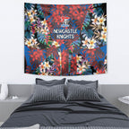 Newcastle Knights Tapestry Tropical Hibiscus Floral Pattern With Blue And Red Accents