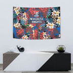 Newcastle Knights Tapestry Tropical Hibiscus Floral Pattern With Blue And Red Accents