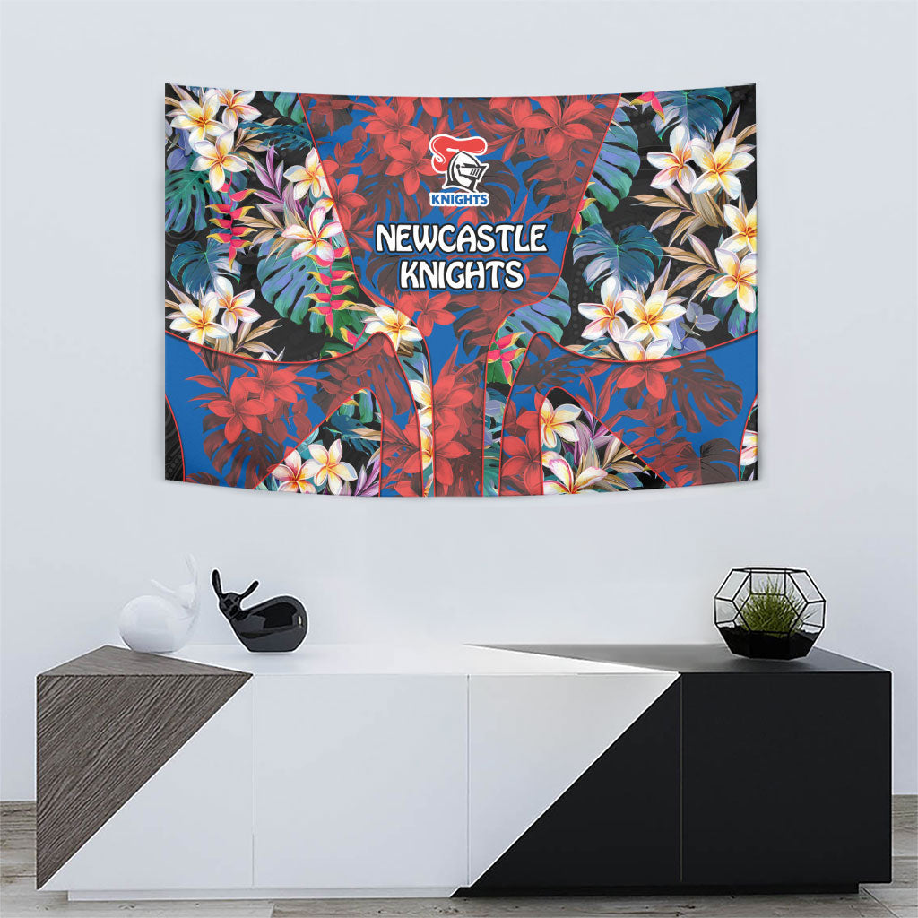 Newcastle Knights Tapestry Tropical Hibiscus Floral Pattern With Blue And Red Accents