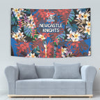 Newcastle Knights Tapestry Tropical Hibiscus Floral Pattern With Blue And Red Accents