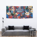 Newcastle Knights Tapestry Tropical Hibiscus Floral Pattern With Blue And Red Accents