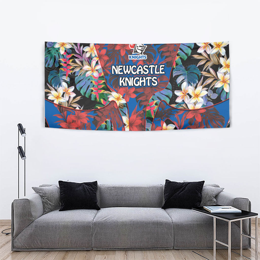 Newcastle Knights Tapestry Tropical Hibiscus Floral Pattern With Blue And Red Accents