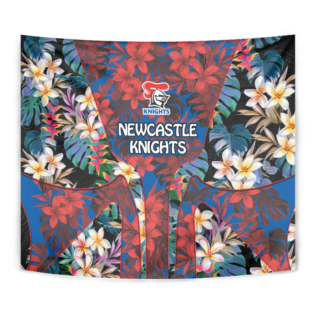 Newcastle Knights Tapestry Tropical Hibiscus Floral Pattern With Blue And Red Accents