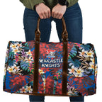 Newcastle Knights Travel Bag Tropical Hibiscus Floral Pattern With Blue And Red Accents