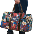 Newcastle Knights Travel Bag Tropical Hibiscus Floral Pattern With Blue And Red Accents