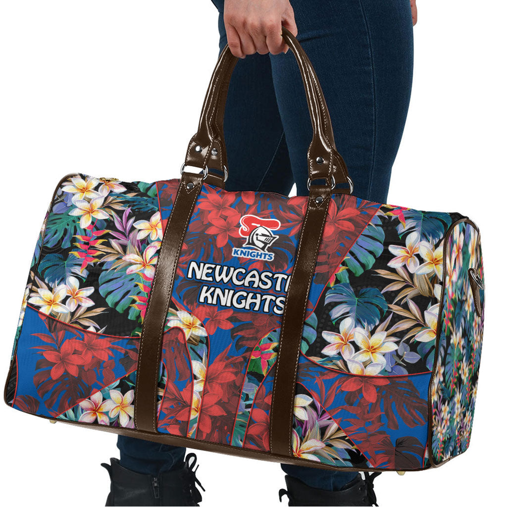 Newcastle Knights Travel Bag Tropical Hibiscus Floral Pattern With Blue And Red Accents