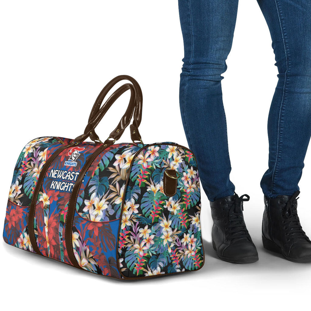 Newcastle Knights Travel Bag Tropical Hibiscus Floral Pattern With Blue And Red Accents