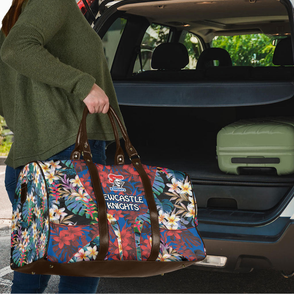 Newcastle Knights Travel Bag Tropical Hibiscus Floral Pattern With Blue And Red Accents