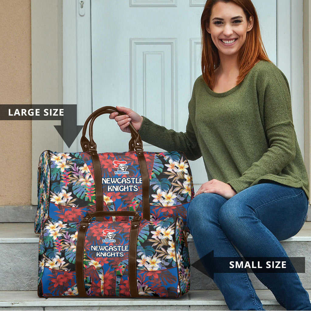 Newcastle Knights Travel Bag Tropical Hibiscus Floral Pattern With Blue And Red Accents