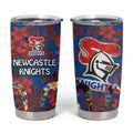 Newcastle Knights Tumbler Cup Tropical Hibiscus Floral Pattern With Blue And Red Accents