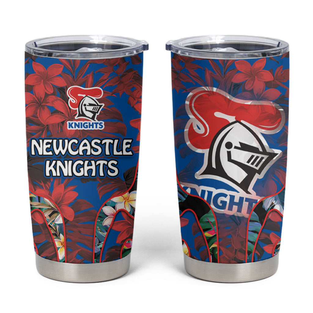 Newcastle Knights Tumbler Cup Tropical Hibiscus Floral Pattern With Blue And Red Accents