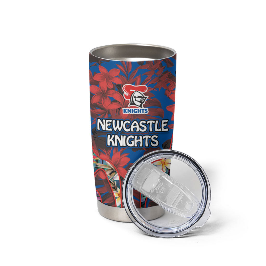 Newcastle Knights Tumbler Cup Tropical Hibiscus Floral Pattern With Blue And Red Accents