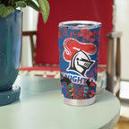 Newcastle Knights Tumbler Cup Tropical Hibiscus Floral Pattern With Blue And Red Accents