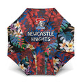 Newcastle Knights Umbrella Tropical Hibiscus Floral Pattern With Blue And Red Accents