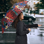 Newcastle Knights Umbrella Tropical Hibiscus Floral Pattern With Blue And Red Accents