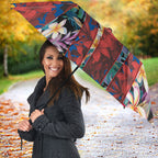 Newcastle Knights Umbrella Tropical Hibiscus Floral Pattern With Blue And Red Accents