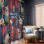 Newcastle Knights Window Curtain Tropical Hibiscus Floral Pattern With Blue And Red Accents