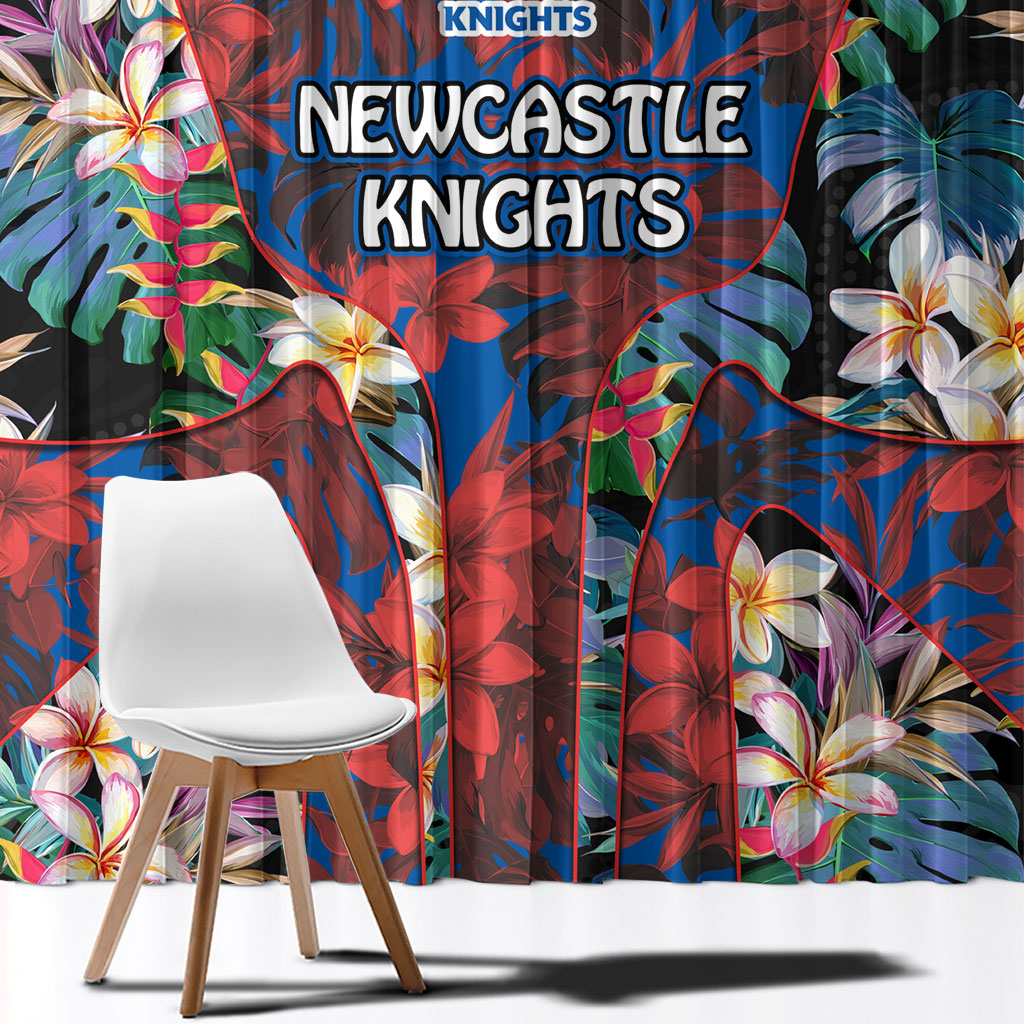 Newcastle Knights Window Curtain Tropical Hibiscus Floral Pattern With Blue And Red Accents