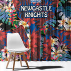 Newcastle Knights Window Curtain Tropical Hibiscus Floral Pattern With Blue And Red Accents