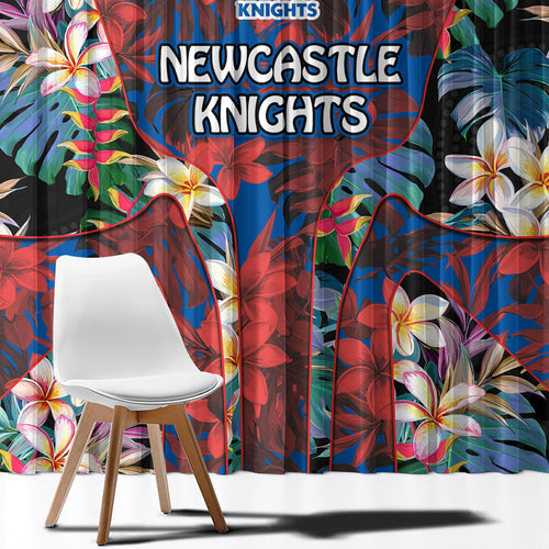 Newcastle Knights Window Curtain Tropical Hibiscus Floral Pattern With Blue And Red Accents