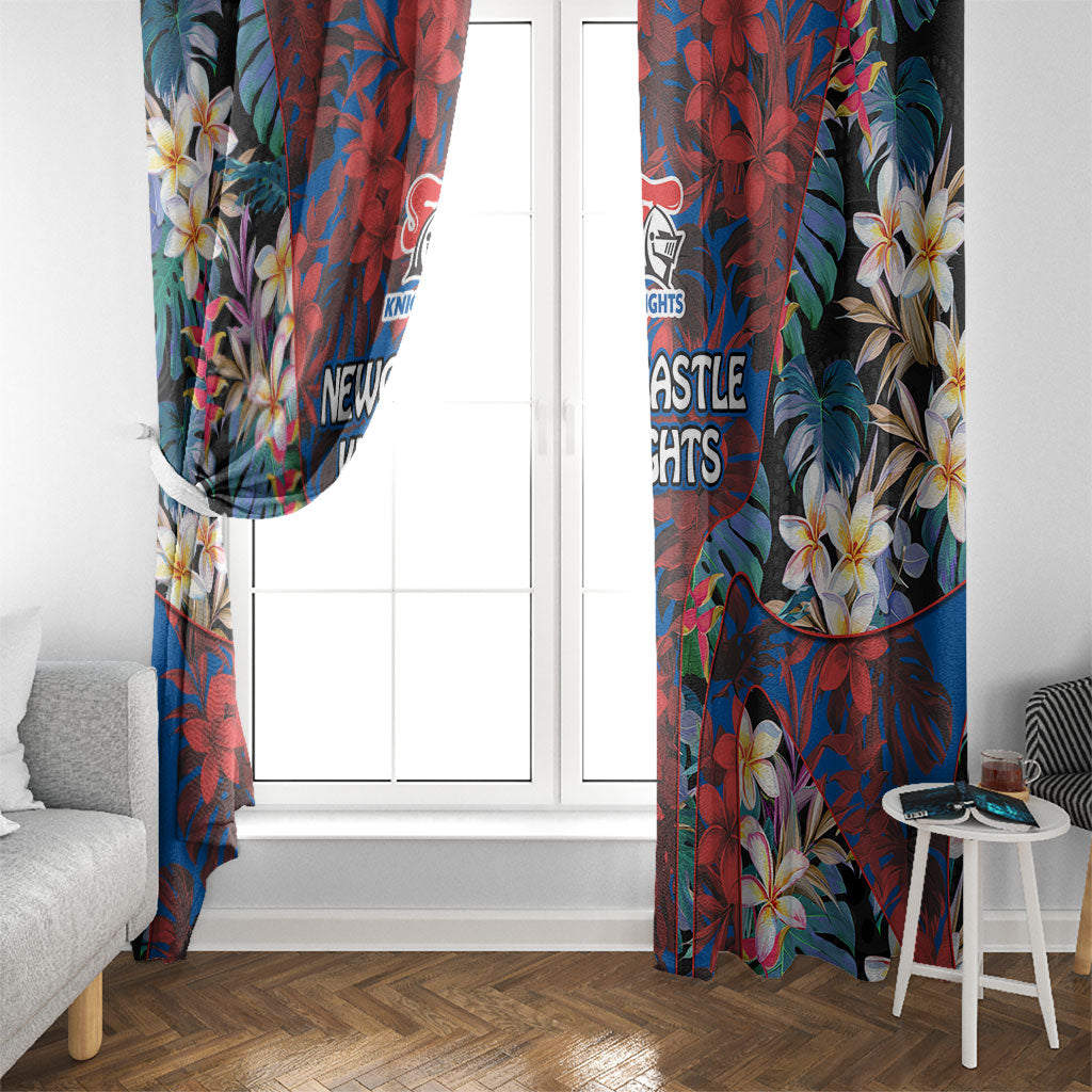 Newcastle Knights Window Curtain Tropical Hibiscus Floral Pattern With Blue And Red Accents