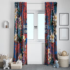 Newcastle Knights Window Curtain Tropical Hibiscus Floral Pattern With Blue And Red Accents