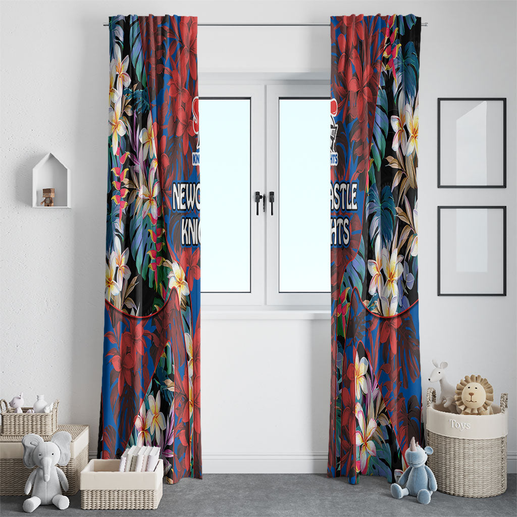 Newcastle Knights Window Curtain Tropical Hibiscus Floral Pattern With Blue And Red Accents