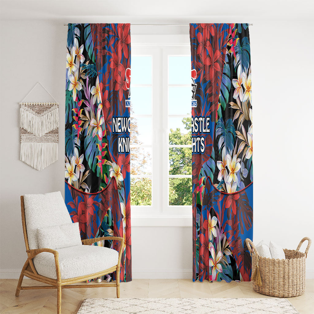 Newcastle Knights Window Curtain Tropical Hibiscus Floral Pattern With Blue And Red Accents