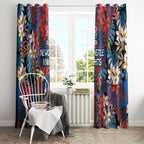 Newcastle Knights Window Curtain Tropical Hibiscus Floral Pattern With Blue And Red Accents