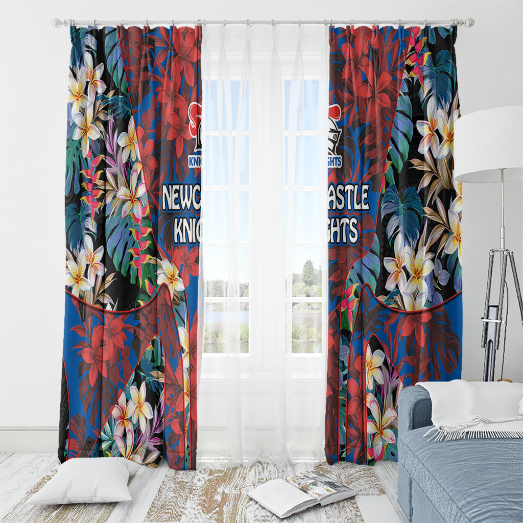Newcastle Knights Window Curtain Tropical Hibiscus Floral Pattern With Blue And Red Accents