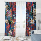 Newcastle Knights Window Curtain Tropical Hibiscus Floral Pattern With Blue And Red Accents