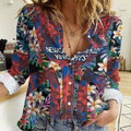 Newcastle Knights Women Casual Shirt Tropical Hibiscus Floral Pattern With Blue And Red Accents