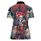 Newcastle Knights Women Polo Shirt Tropical Hibiscus Floral Pattern With Blue And Red Accents