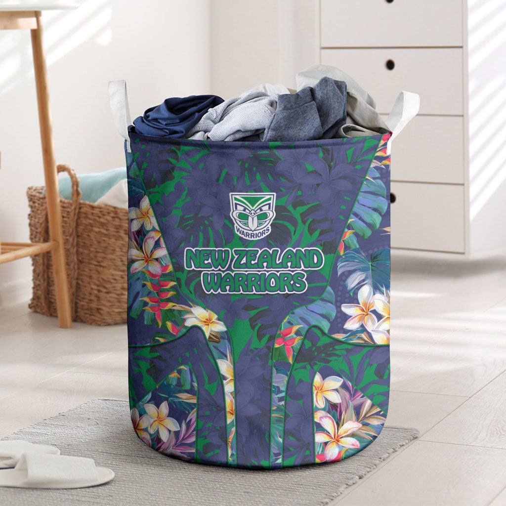 New Zealand Warriors Laundry Basket Tropical Polynesian Floral Pattern With Green And Blue Accents