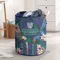 New Zealand Warriors Laundry Basket Tropical Polynesian Floral Pattern With Green And Blue Accents