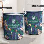 New Zealand Warriors Laundry Basket Tropical Polynesian Floral Pattern With Green And Blue Accents