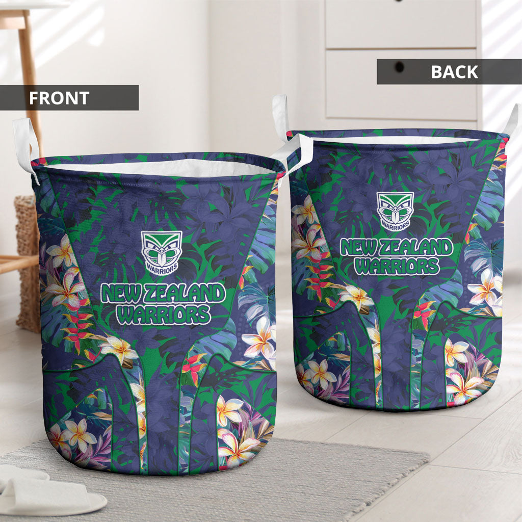 New Zealand Warriors Laundry Basket Tropical Polynesian Floral Pattern With Green And Blue Accents