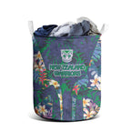 New Zealand Warriors Laundry Basket Tropical Polynesian Floral Pattern With Green And Blue Accents
