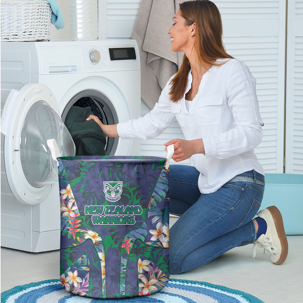 New Zealand Warriors Laundry Basket Tropical Polynesian Floral Pattern With Green And Blue Accents
