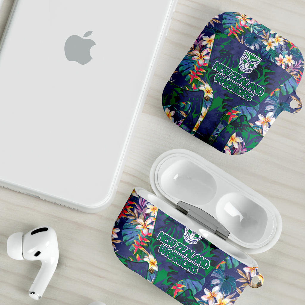 New Zealand Warriors AirPods Case Tropical Polynesian Floral Pattern With Green And Blue Accents