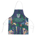 New Zealand Warriors Apron Tropical Polynesian Floral Pattern With Green And Blue Accents