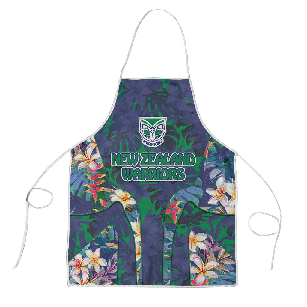 New Zealand Warriors Apron Tropical Polynesian Floral Pattern With Green And Blue Accents