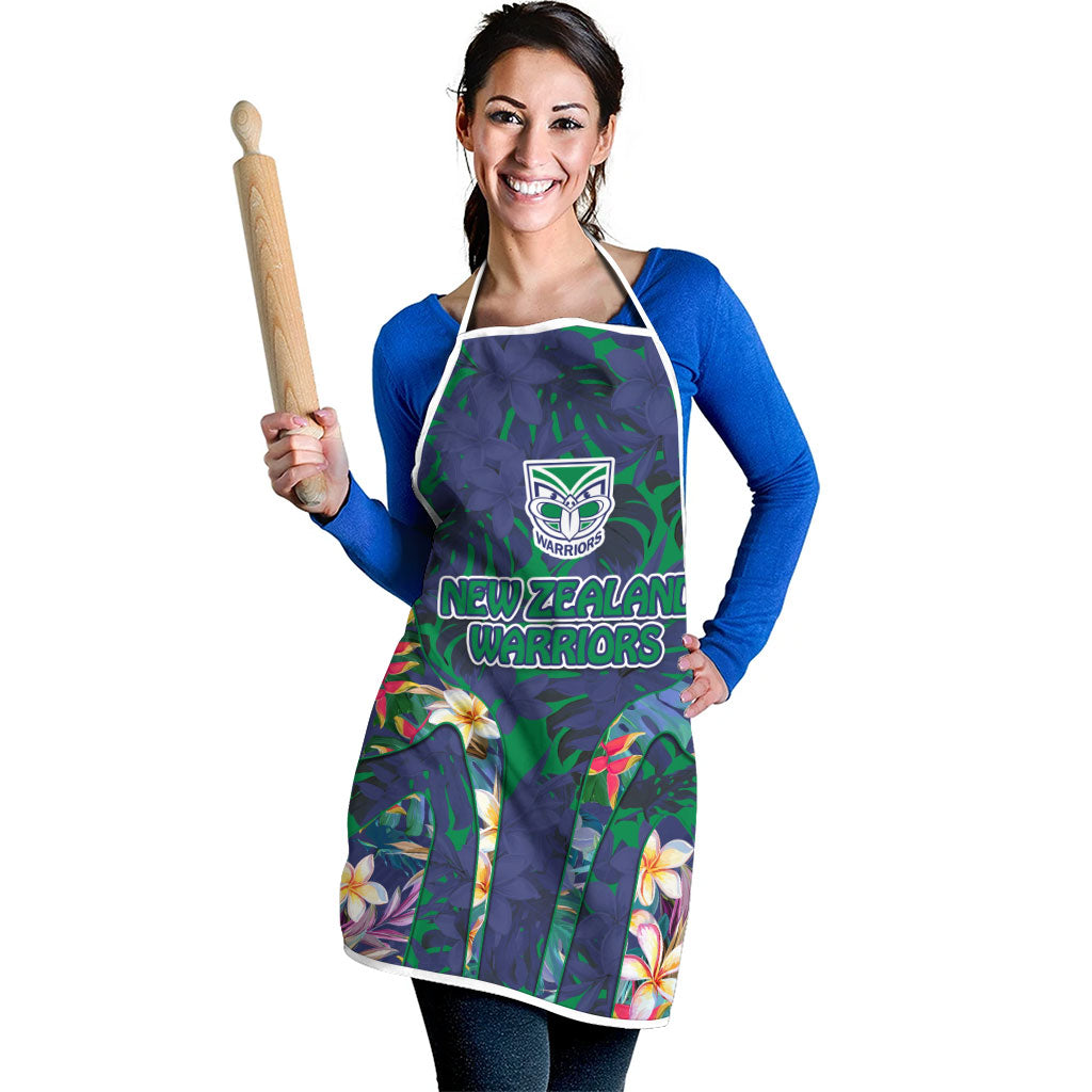 New Zealand Warriors Apron Tropical Polynesian Floral Pattern With Green And Blue Accents