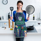 New Zealand Warriors Apron Tropical Polynesian Floral Pattern With Green And Blue Accents