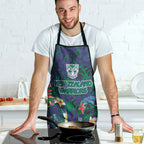 New Zealand Warriors Apron Tropical Polynesian Floral Pattern With Green And Blue Accents