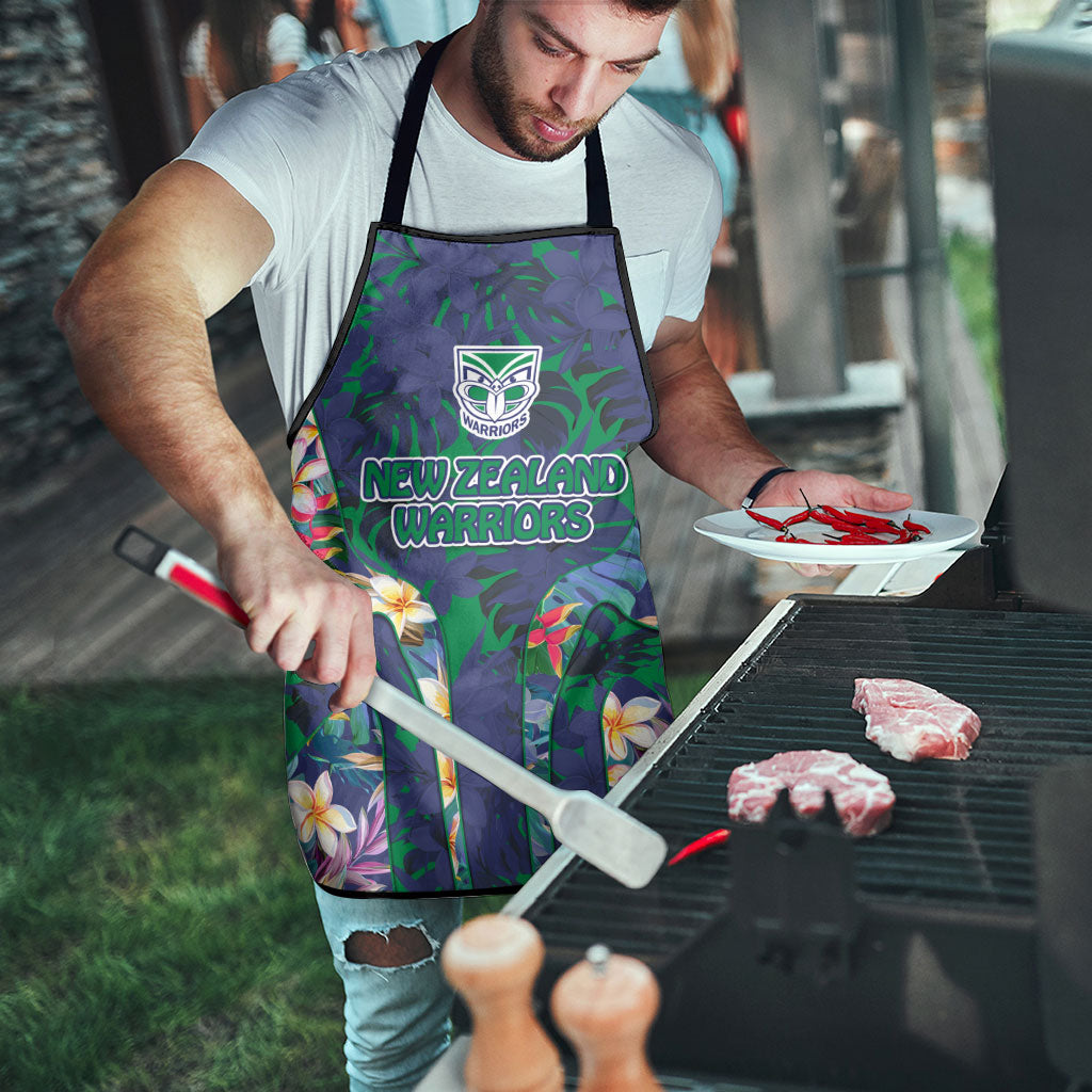 New Zealand Warriors Apron Tropical Polynesian Floral Pattern With Green And Blue Accents