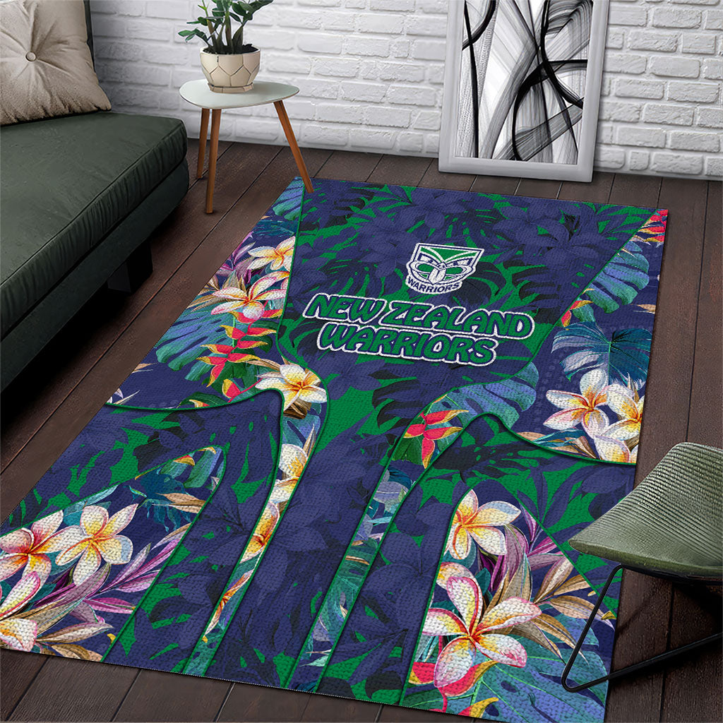 New Zealand Warriors Area Rug Tropical Polynesian Floral Pattern With Green And Blue Accents