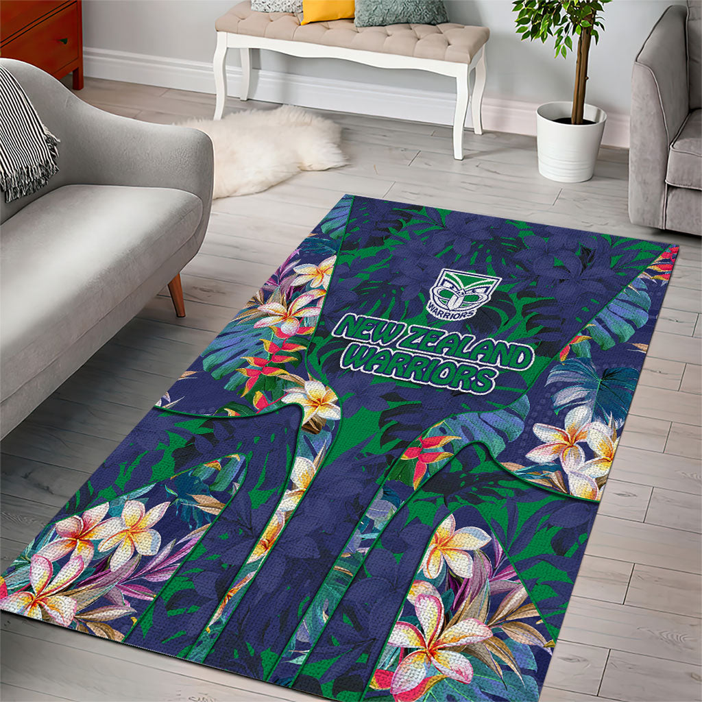 New Zealand Warriors Area Rug Tropical Polynesian Floral Pattern With Green And Blue Accents