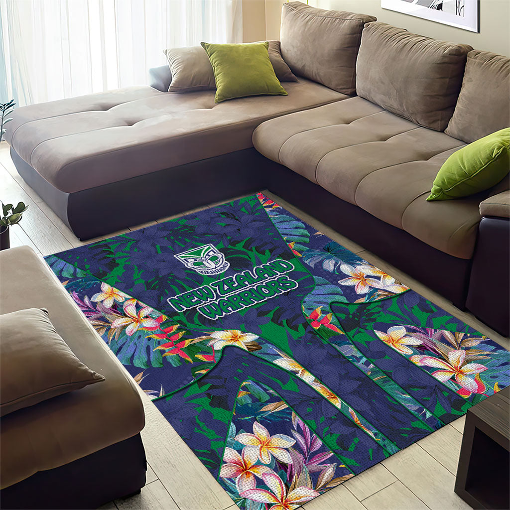 New Zealand Warriors Area Rug Tropical Polynesian Floral Pattern With Green And Blue Accents