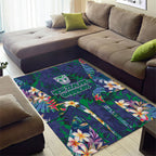New Zealand Warriors Area Rug Tropical Polynesian Floral Pattern With Green And Blue Accents